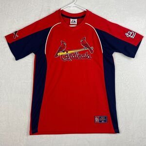 Majestic St. Louis Cardinals Shirt Mens Red Blue Short Sleeve V-neck Logo MLB